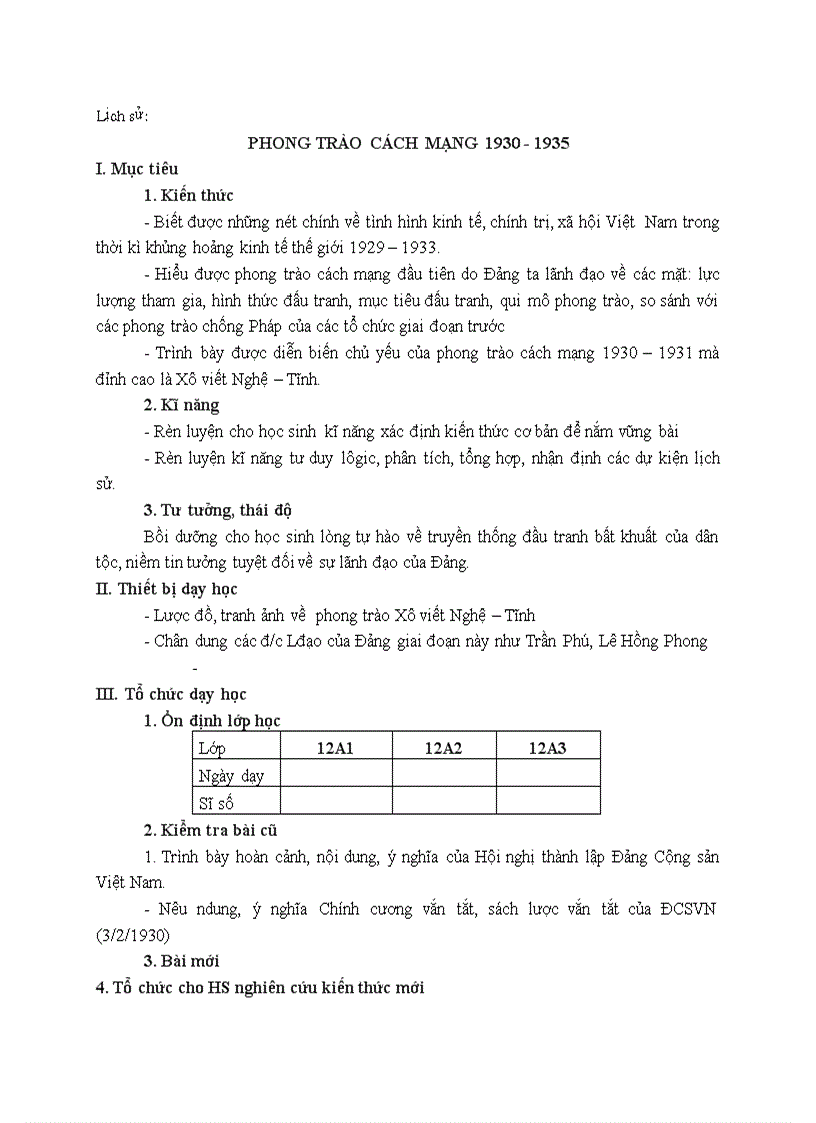 Lịch sử PHONG TRÀO CÁCH MẠNG 1930 1935