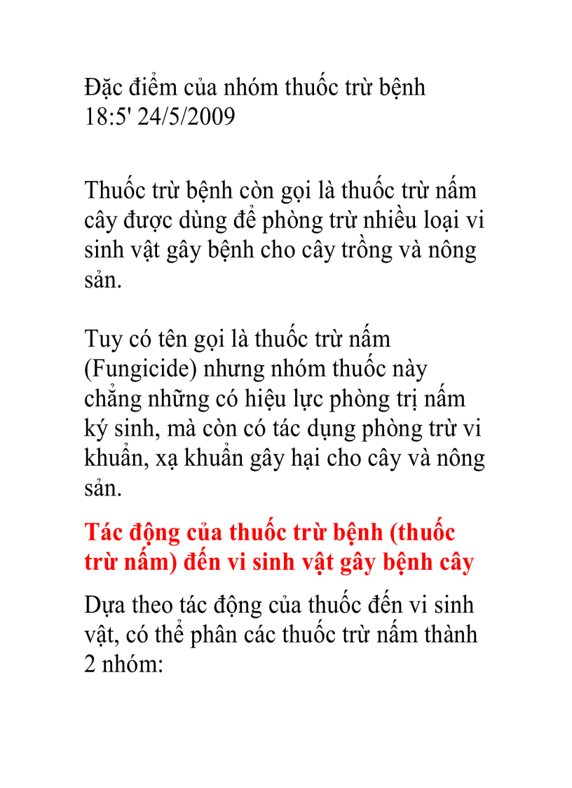 Đặc điểm của nhóm thuốc trừ bệnh