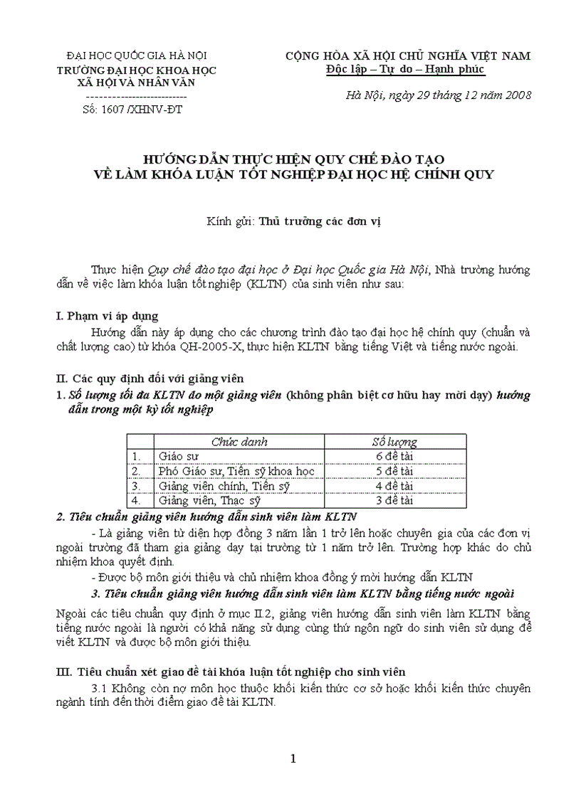 Hướng dẫn thực hiện quy chế đào tạo về làm khóa luận tốt nghiệp đại học hệ chính quy