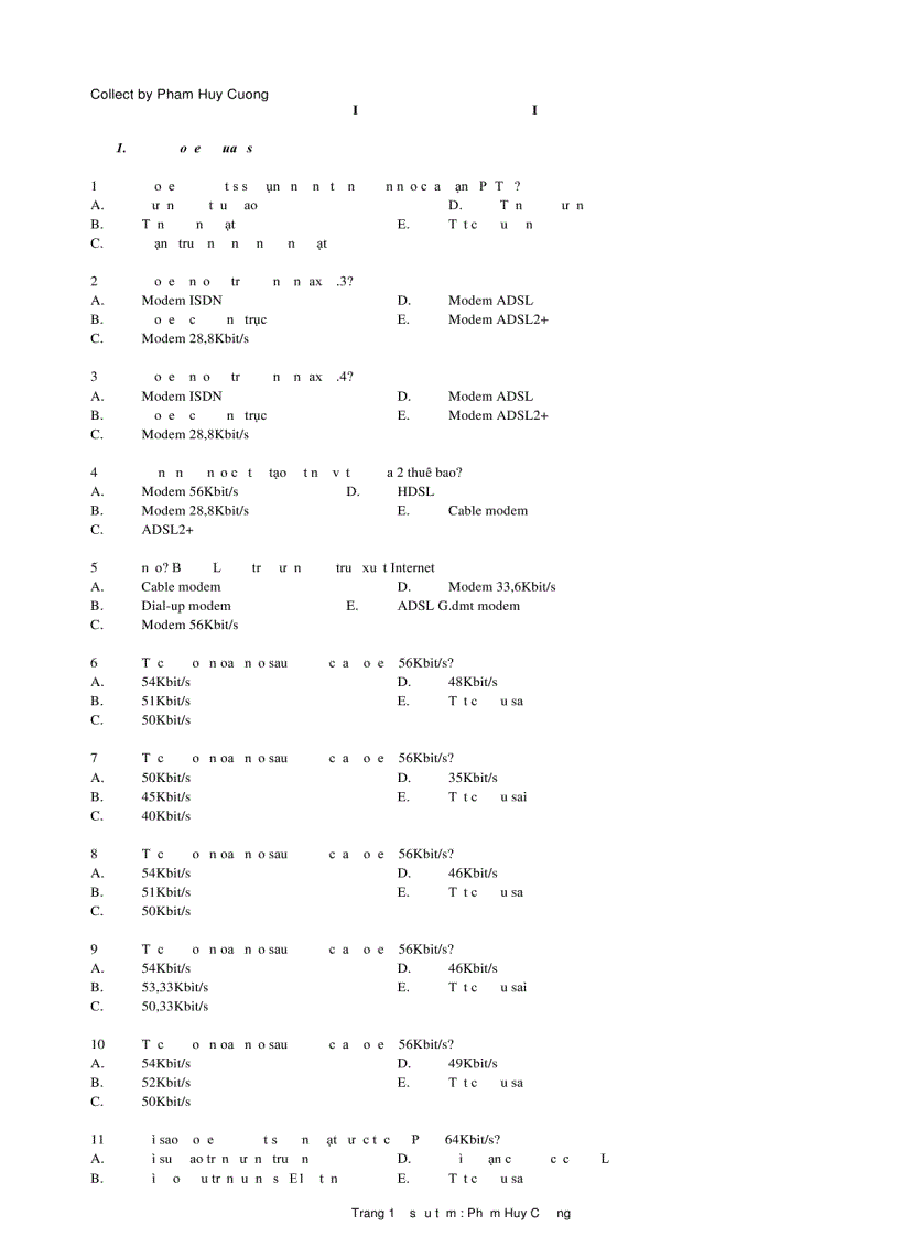 Đề thi mẩu môn học mạng viển thông phạm Huy cường