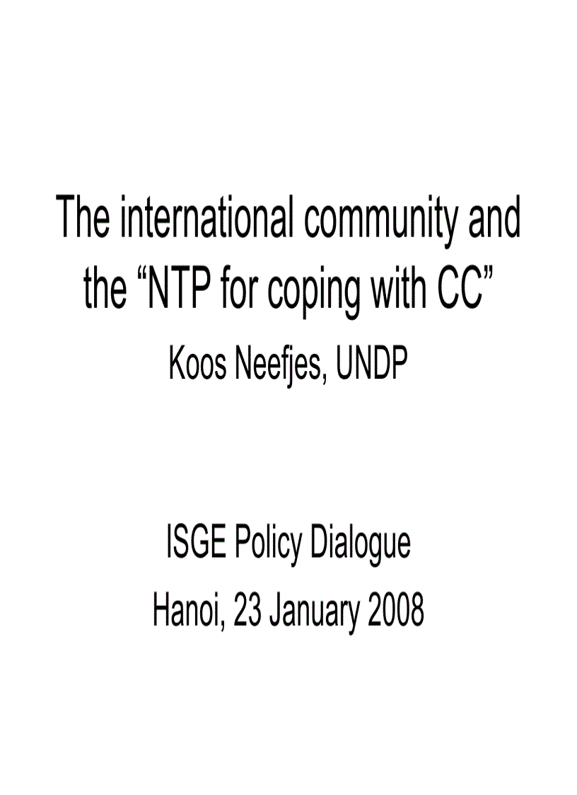 The international community and the NTP for coping with CC