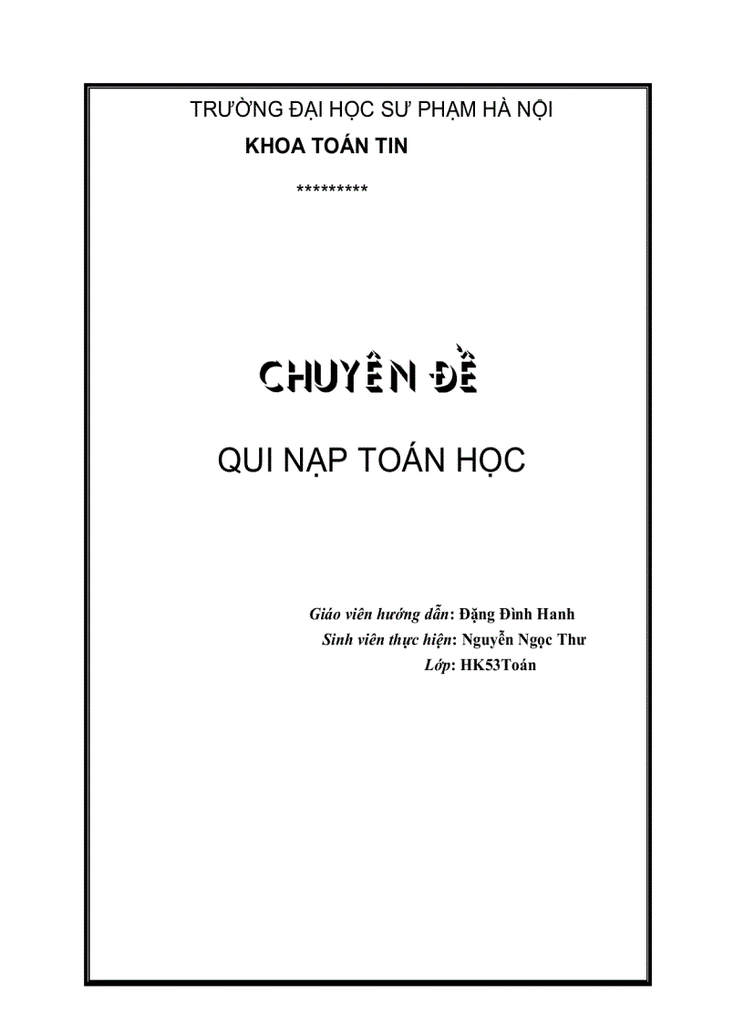 Chuyên Đề Qui nạp Toán học Bồi dưỡng HSG