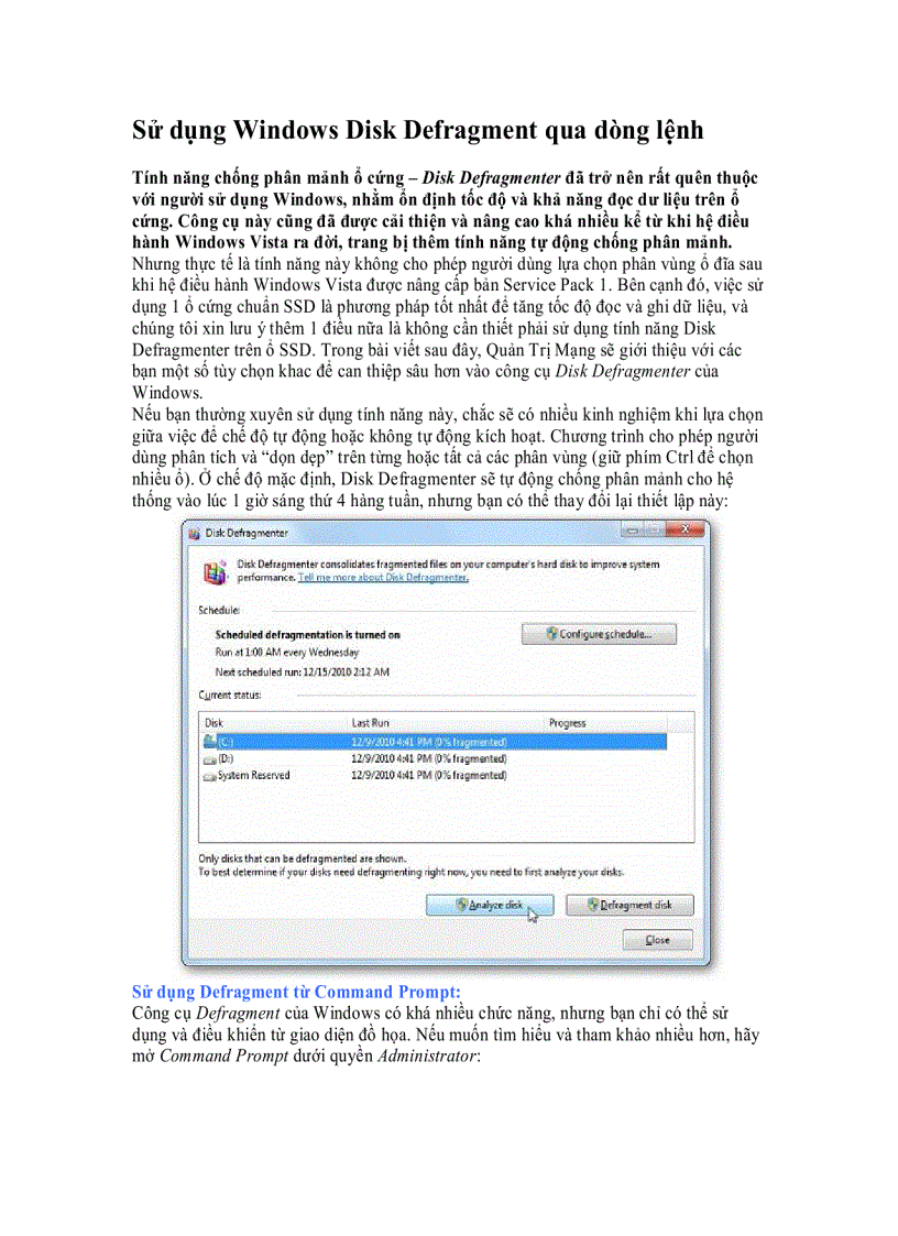 Sử dụng Windows Disk Defragment qua dòng lệnh