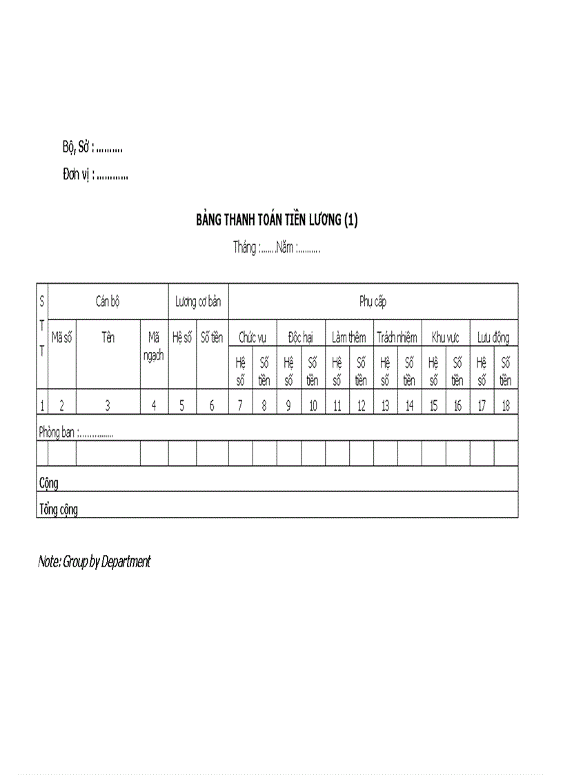 Bảng thanh toán tiền lương