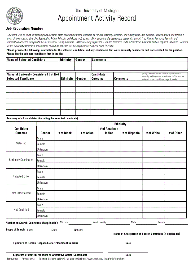 Appointment Activity Record