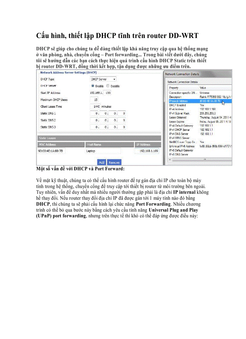 Cấu hình thiết lập DHCP tĩnh trên router DD WRT