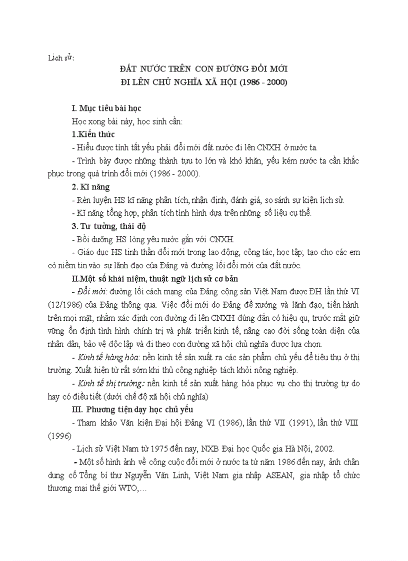 Lịch sử ĐẤT NƯỚC TRÊN CON ĐƯỜNG ĐỔI MỚI ĐI LÊN CHỦ NGHĨA XÃ HỘI 1986 2000