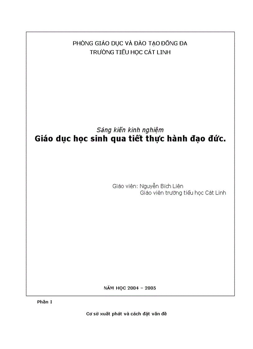 Sáng kiến kinh nghiệm Giáo dục học sinh qua tiết thực hành đạo đức