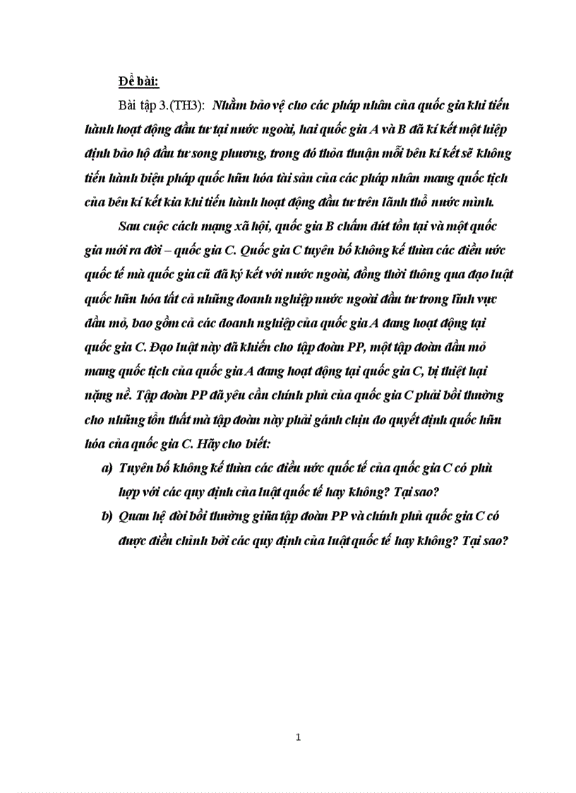 Bài tập Công pháp quốc tế cá nhân 1