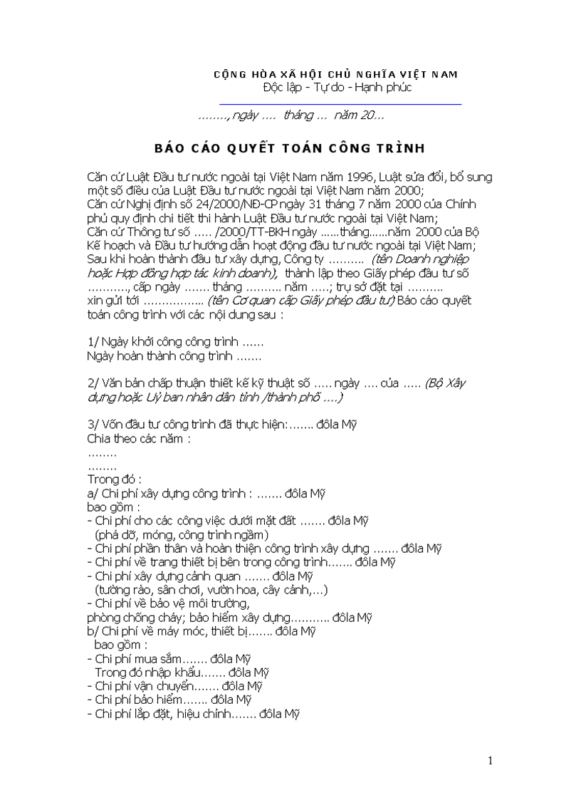 Báo cáo quyết toán công trình