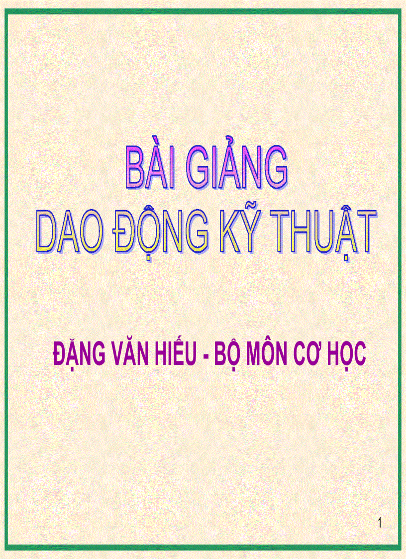 Bài giảng Dao Động Kĩ Thuật