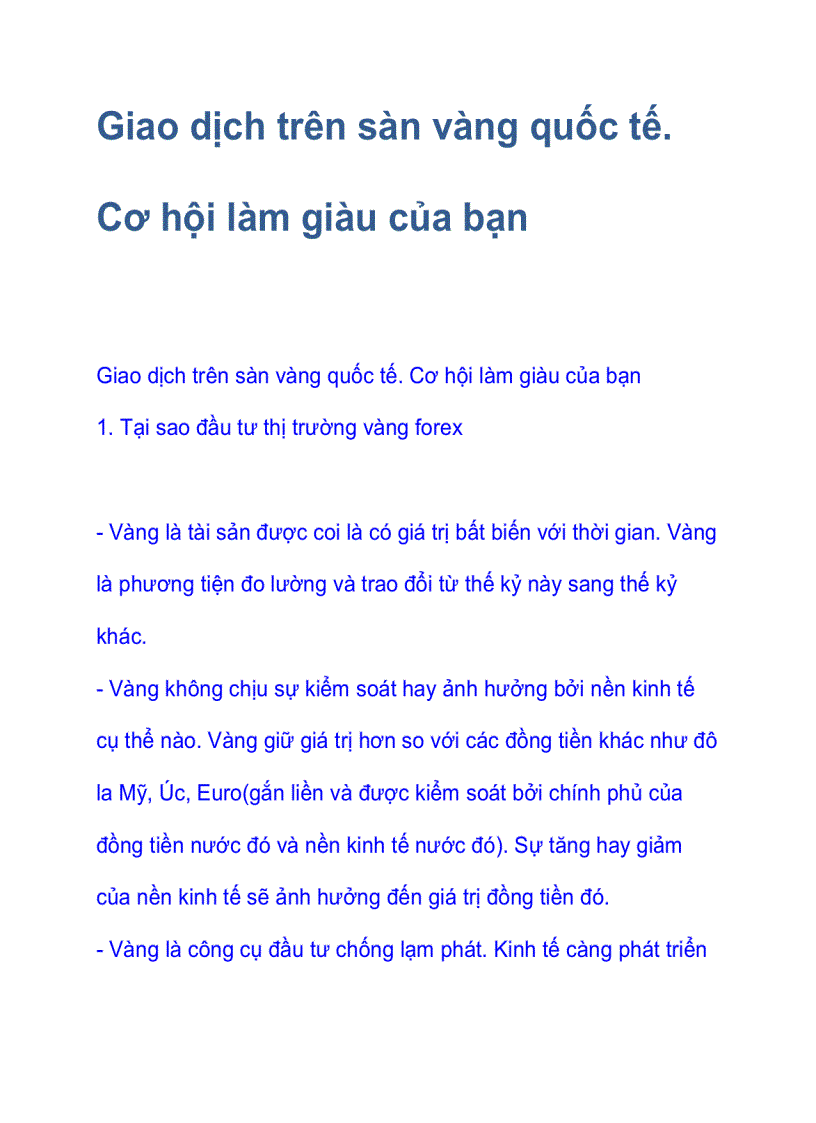 Giao dịch trên sàn vàng quốc tế