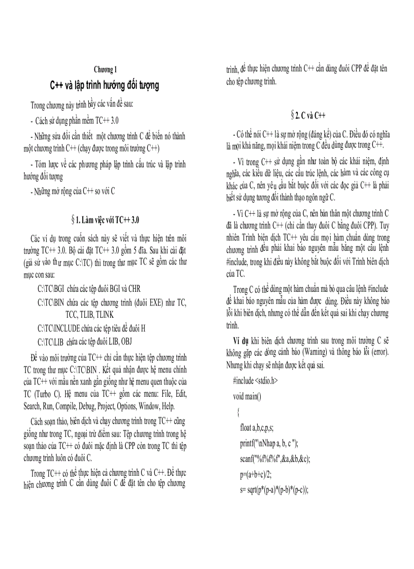 C và Lập trình hướng đối tượng Chương 1 C và lập trình hướng đối tượng