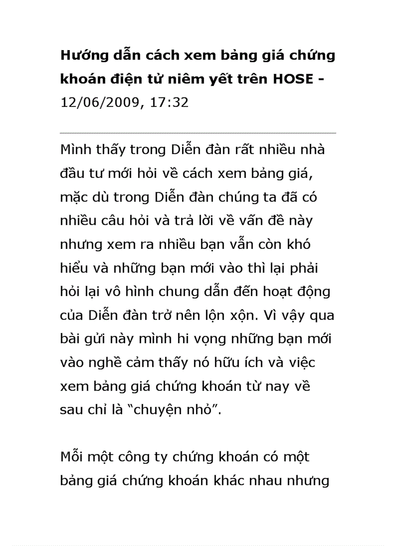 Hướng dẫn cách xem bảng giá chứng khoán điện tử niêm yết trên HOSE