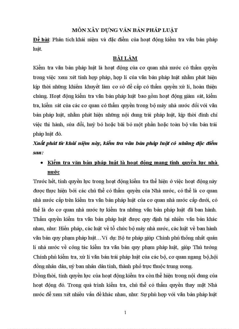 Phân tích khái niệm và đặc điểm của hoạt động kiểm tra văn bản pháp luật