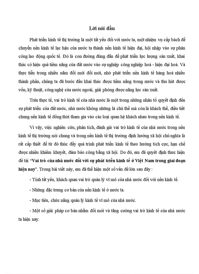 Vai trò của nhà nước đối với sự phát triển kinh tế ở Việt Nam trong giai đoạn hiện nay