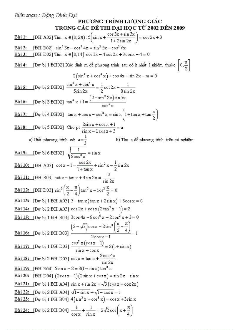 Phương trình lượng giác trong các đề thi đại học