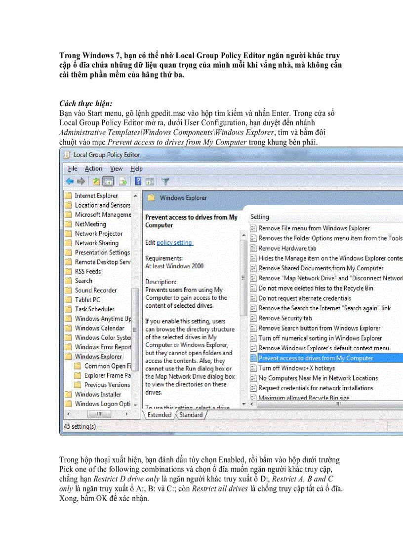 Windows 7 Chống truy cập ổ đĩa