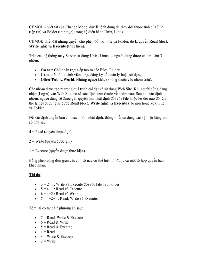 Hướng dẫn CHMOD File và Folder trên Web Server