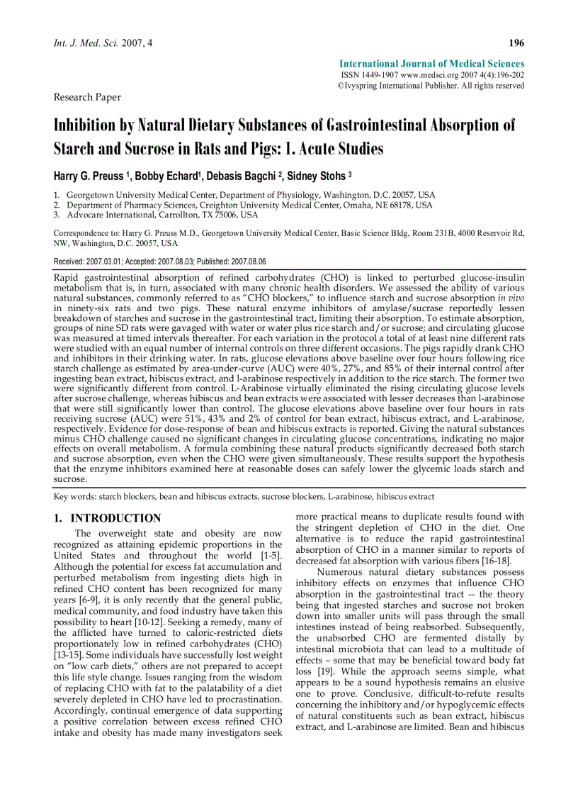 Báo cáo y học Inhibition by Natural Dietary Substances of Gastrointestinal Absorption of Starch and Sucrose in Rats and Pigs 1 Acute Studies