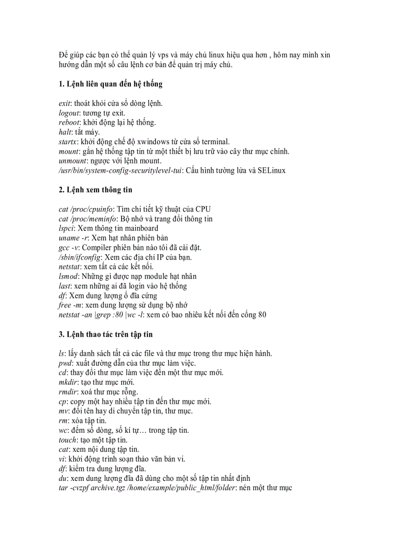 Các lệnh cơ bản dành cho VPS và Máy chủ Linux