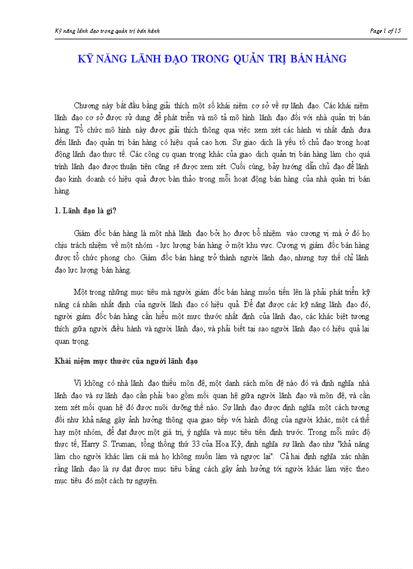 Kỹ năng lãnh đạo trong quản trị bán hàng 1