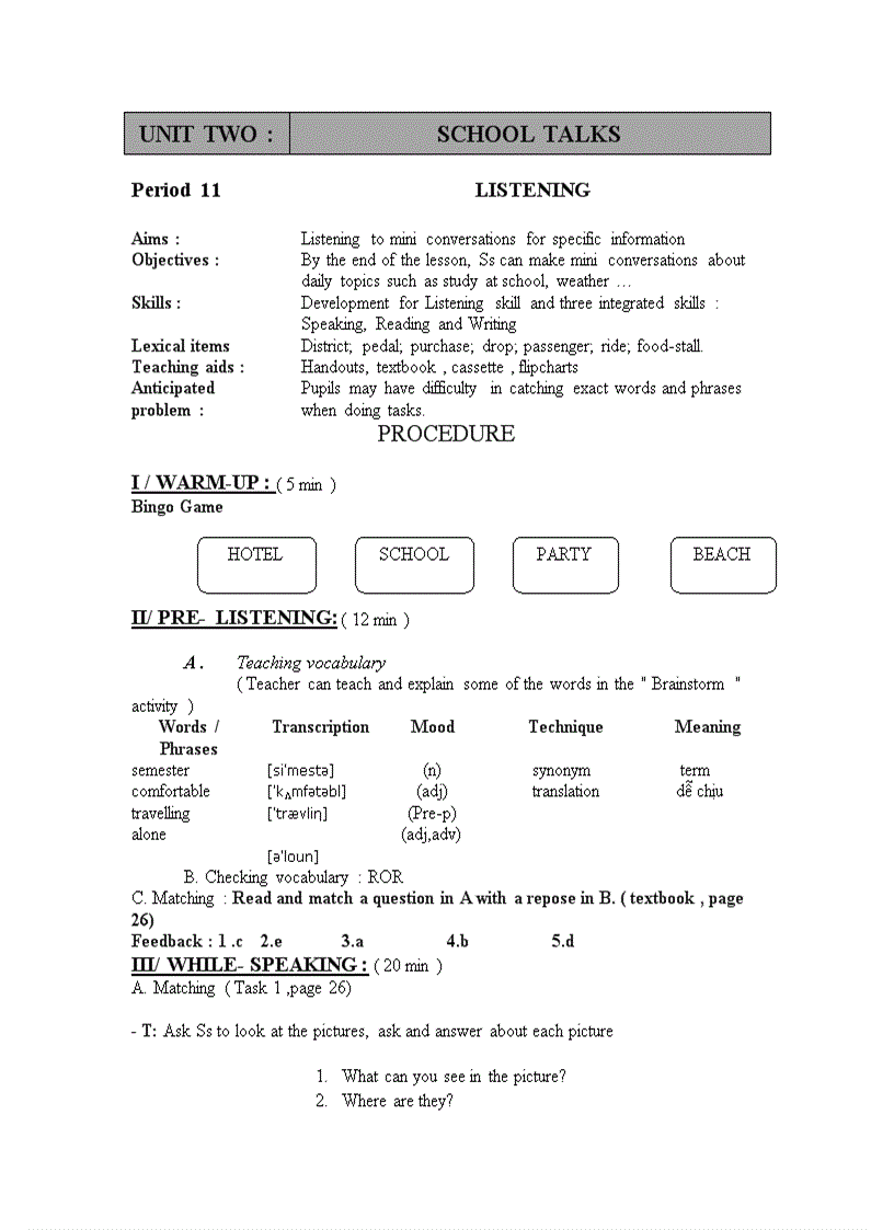 Giáo án tiếng anh lớp 10 unit 2 listening