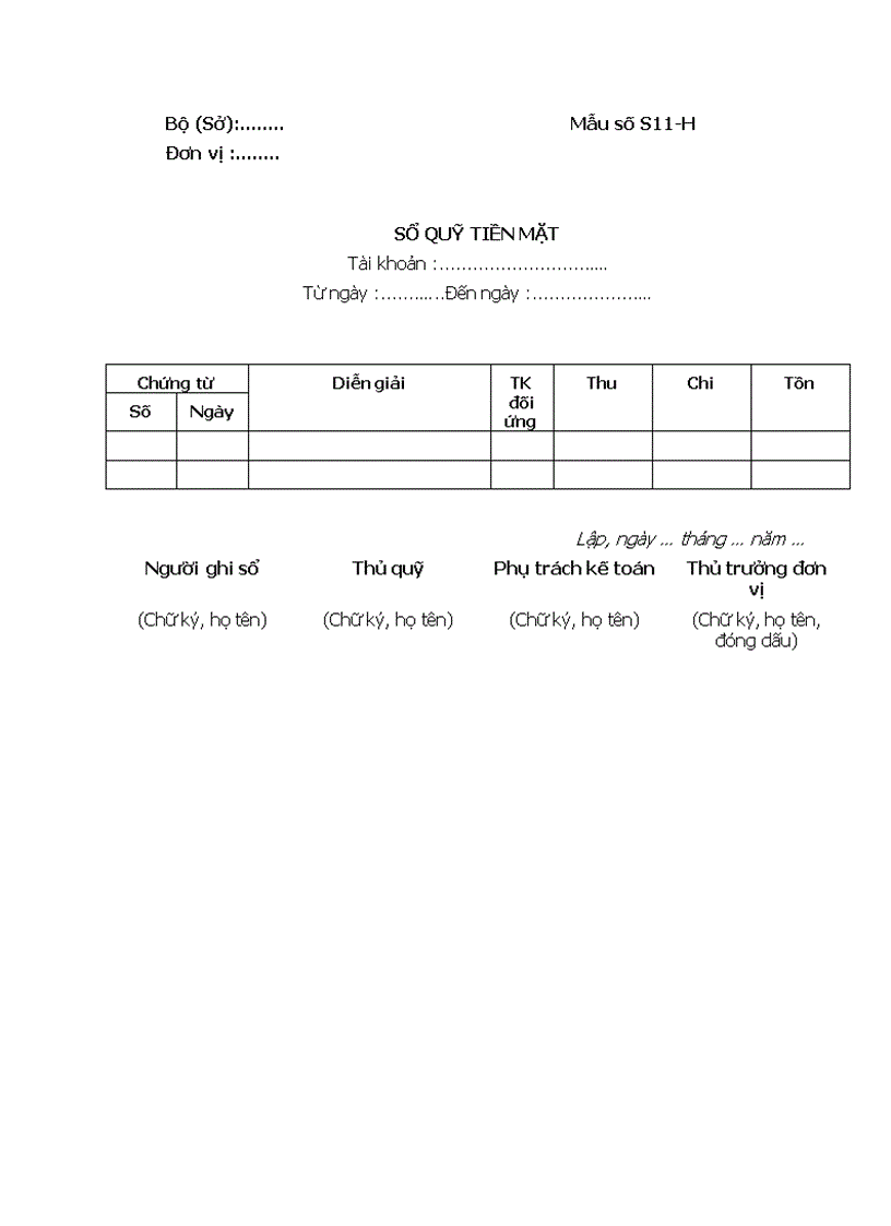 Sổ quỹ tiền mặt