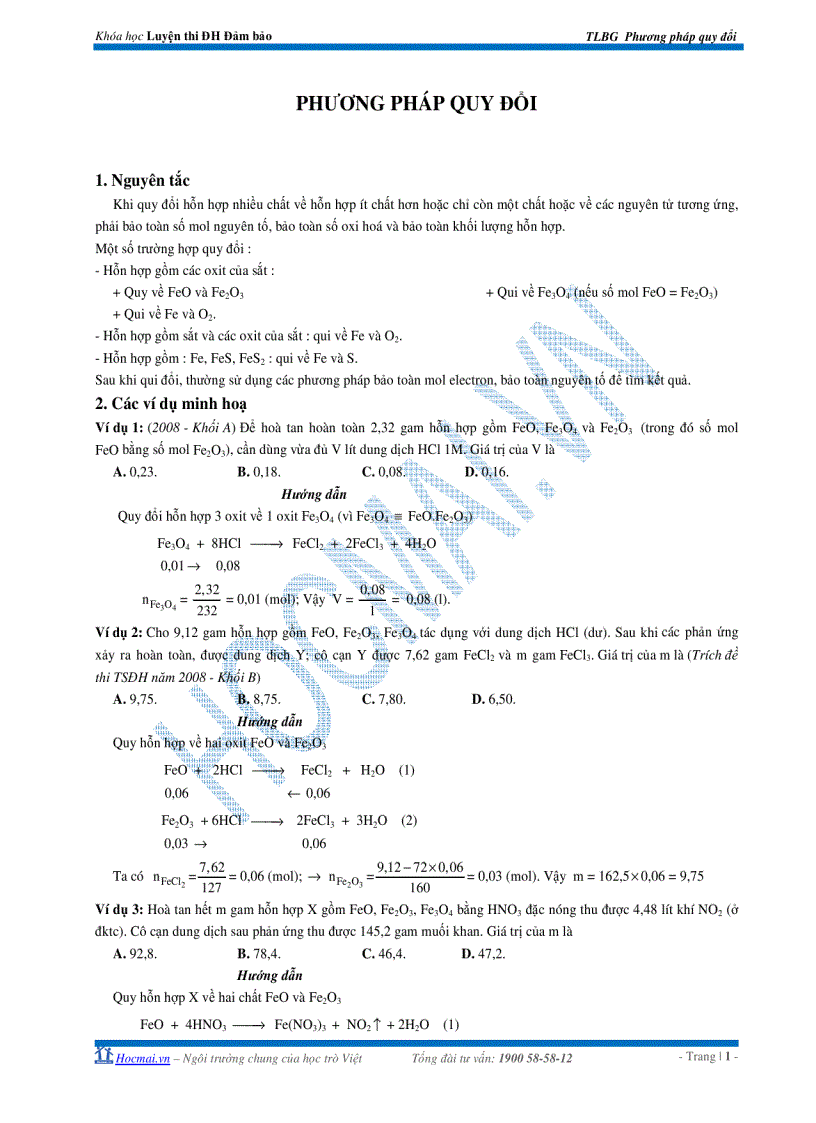 Các phương pháp giải nhanh hoá vô cơ Ôn thi đại học 3