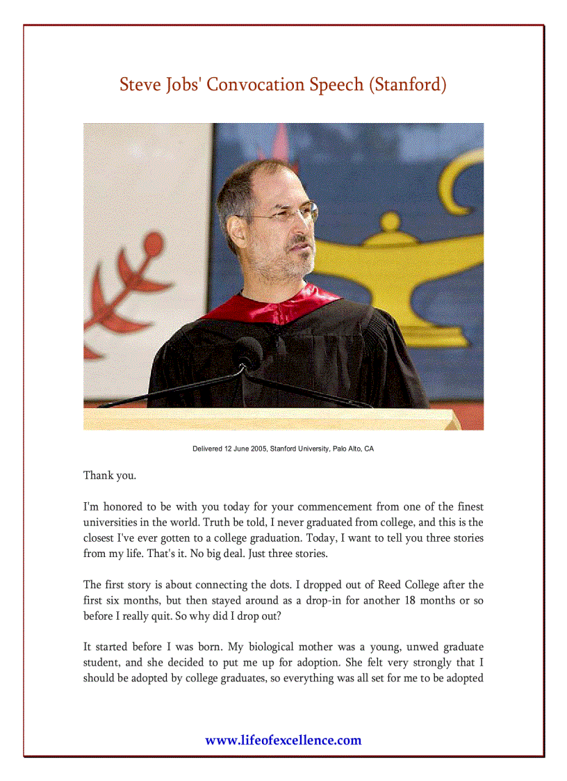 Steve Jobs convocation speech English script