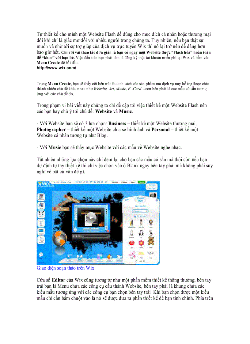 Tự thiết kế Web Flash dễ dàng với Wix com