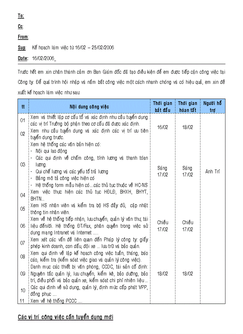 Kế hoạch làm việc