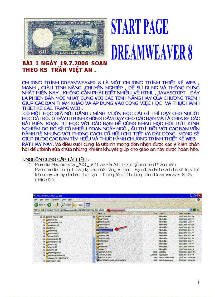 Giáo trình DREAMWEAVER8 Bài 1