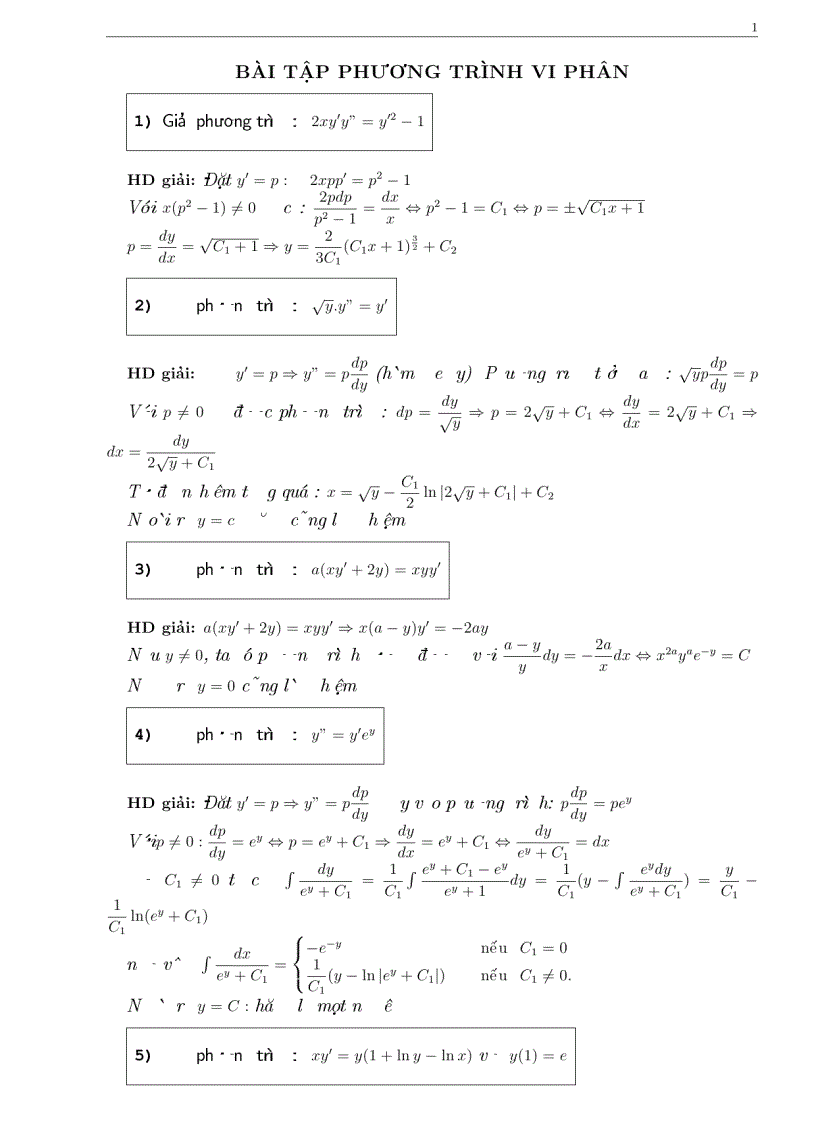 Bài tập phương trình vi phân