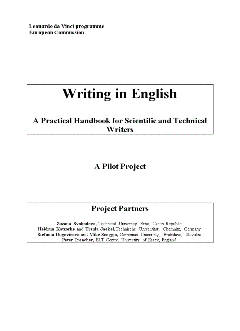 Writing in English A Practical Handbook for Scientific and Technical Writers