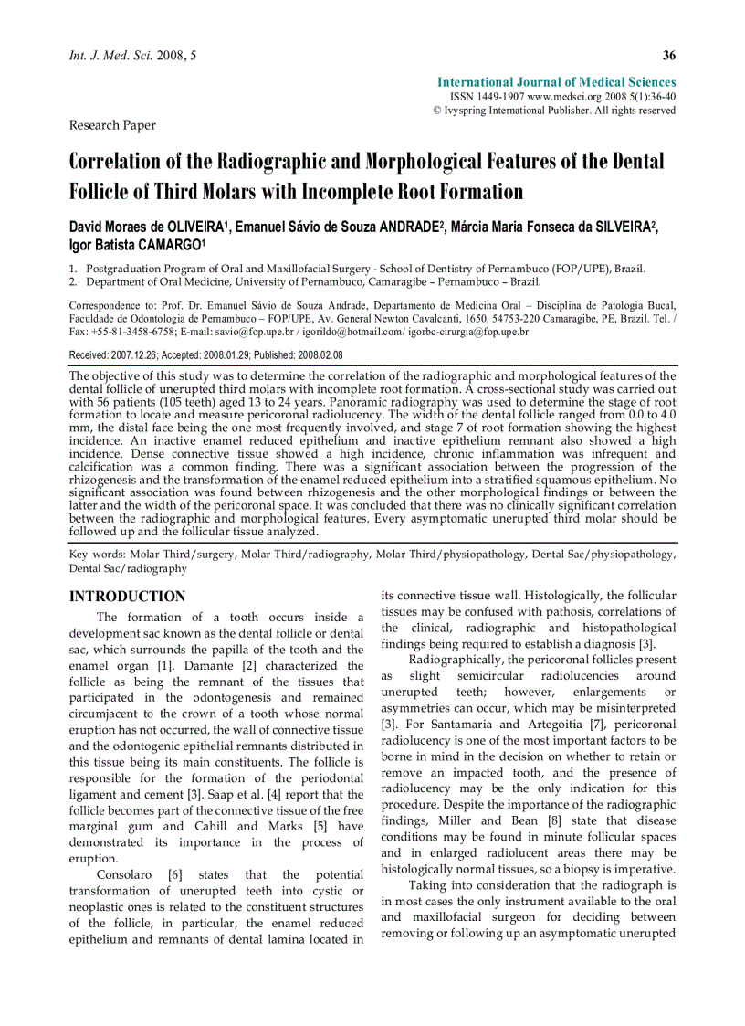 Báo cáo y học Correlation of the Radiographic and Morphological Features of the Dental Follicle of Third Molars with Incomplete Root Formation