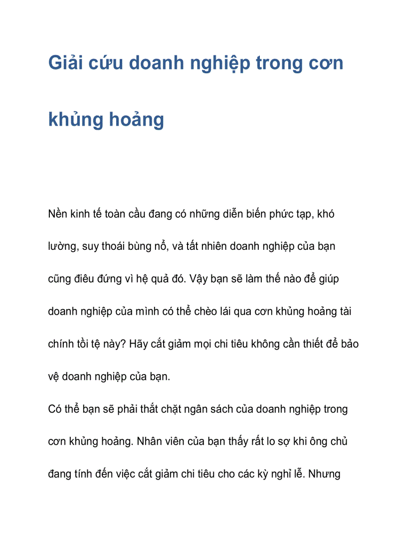 Giải cứu doanh nghiệp trong cơn khủng hoảng