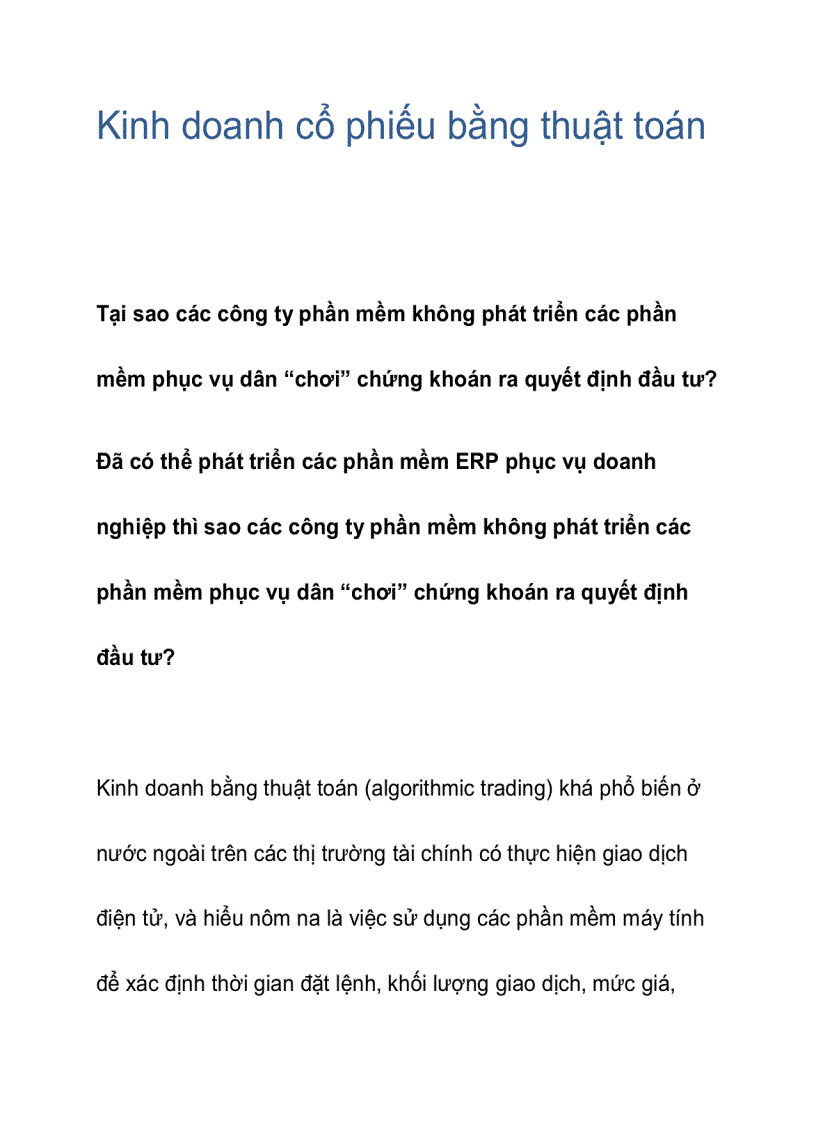 Kinh doanh cổ phiếu bằng thuật toán