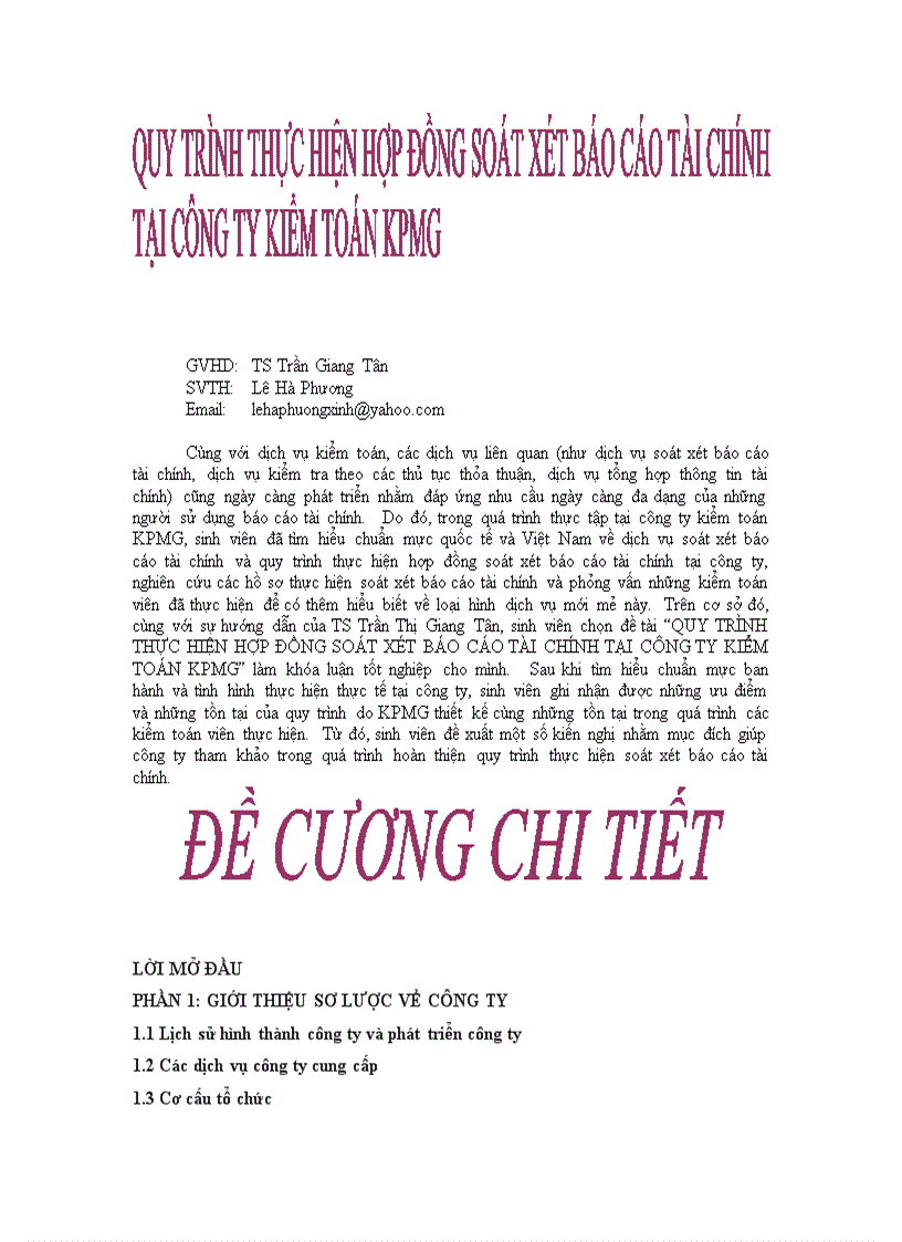 Quy trình thực hiện hợp đồng soát xét báo cáo tài chính tại công ty kiểm toán kpmg