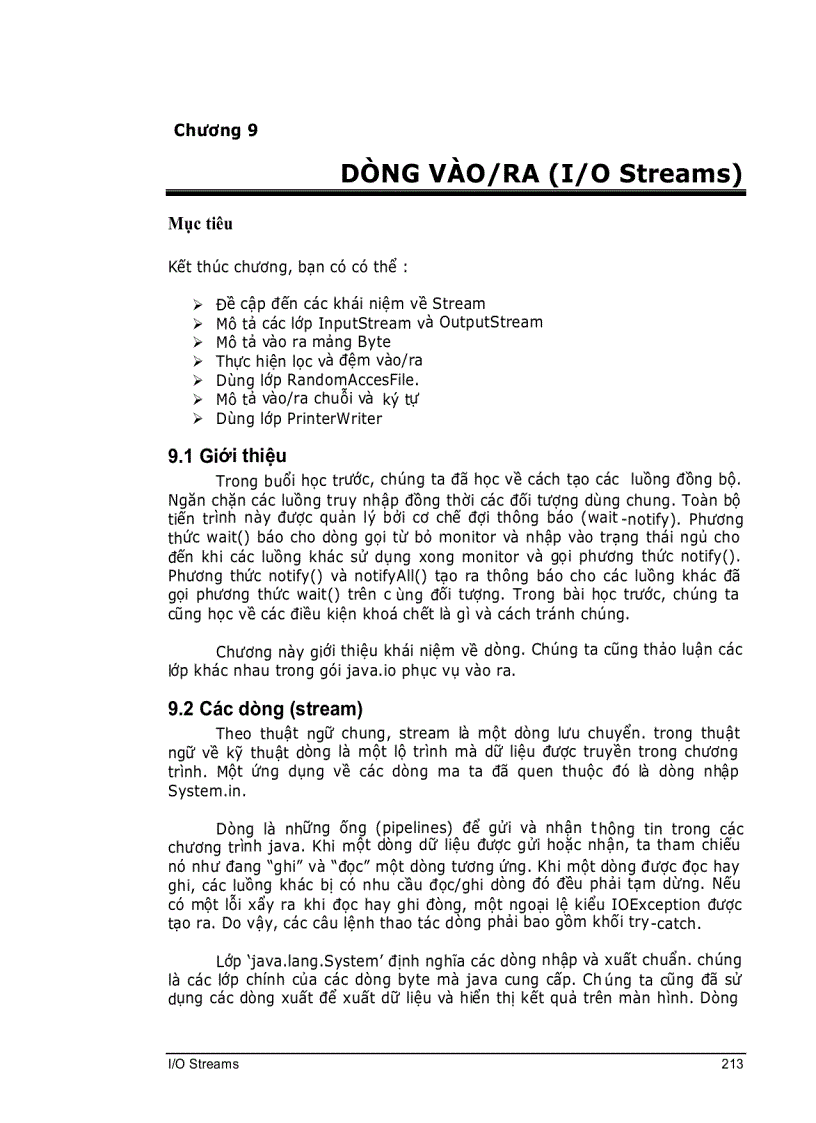 CoreJava Chương 9 Dòng vào ra I O