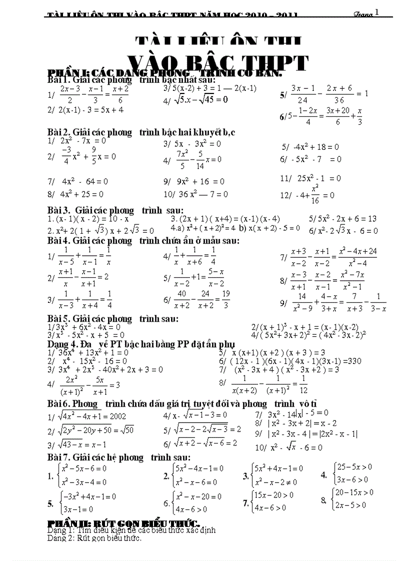 Tài liệu ôn thi toán 9