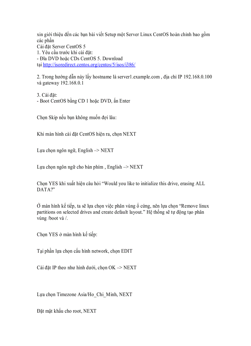 Cài đặt và cấu hình Server Linux CentOS 5