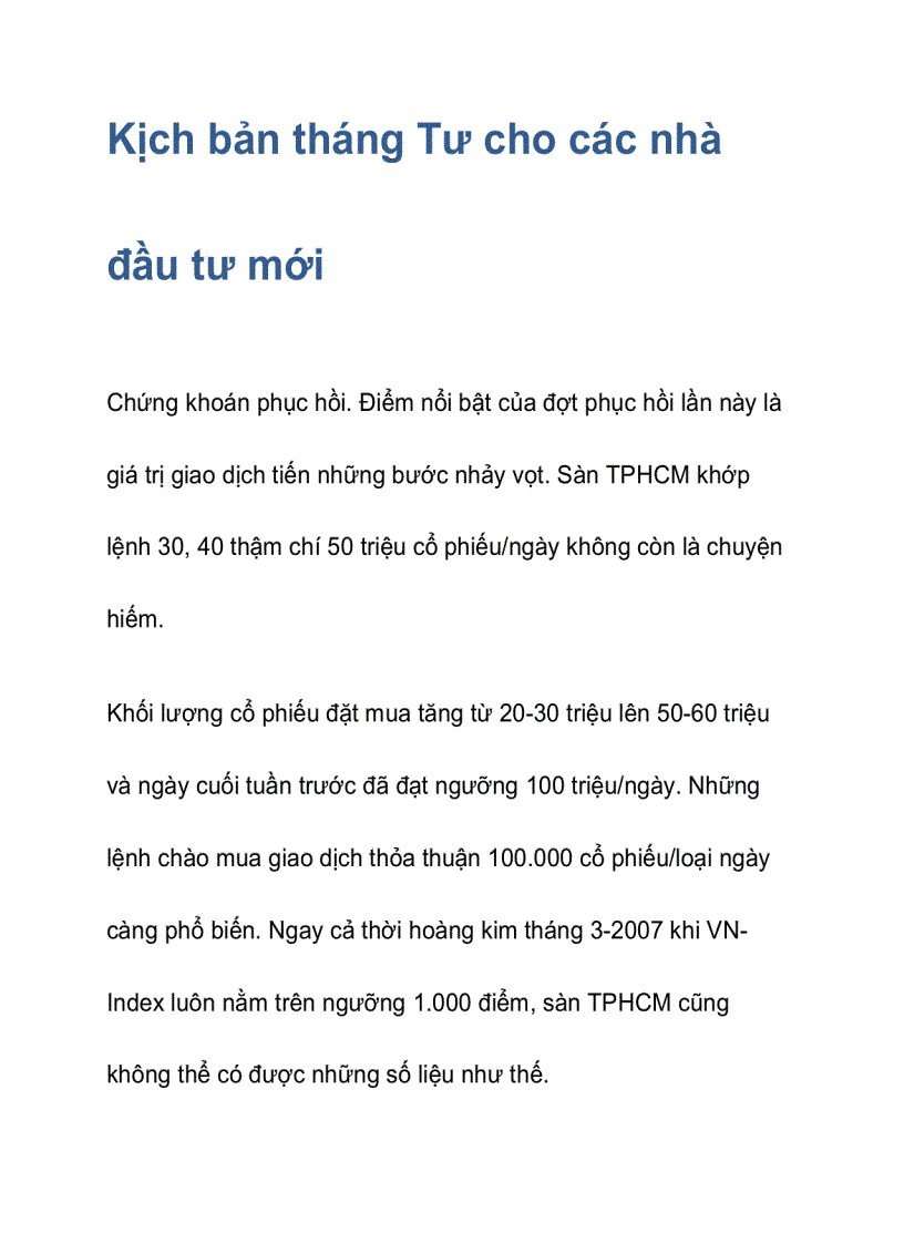 Kịch bản tháng Tư cho các nhà đầu tư mới