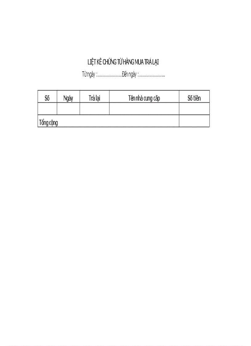 Liệt kê chứng từ hàng mua trả lại
