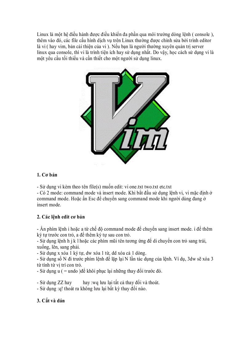 Sử dụng trình soạn thảo đơn giản Vi vim trong linux