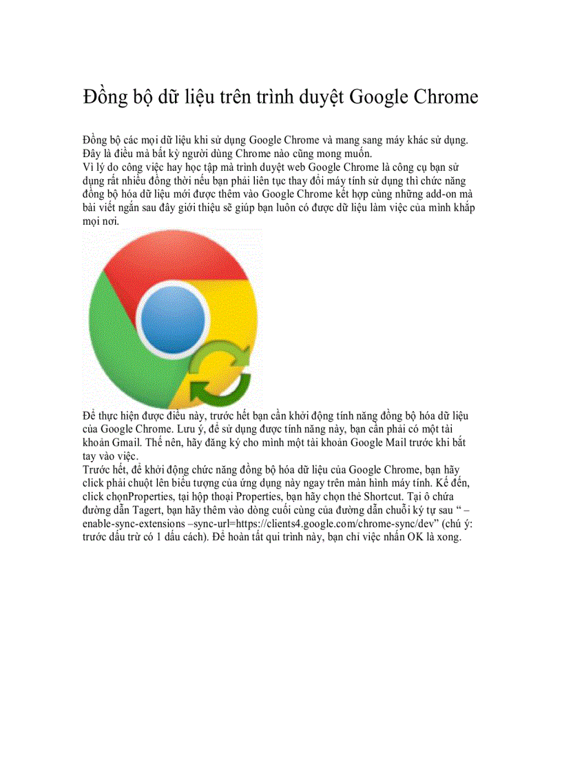 Đồng bộ dữ liệu trên trình duyệt Google Chrome