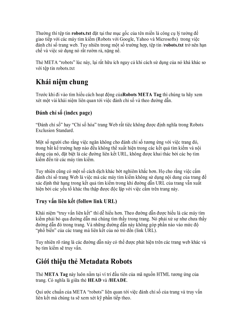 Giới thiệu Robots META Tag Metadata Elements