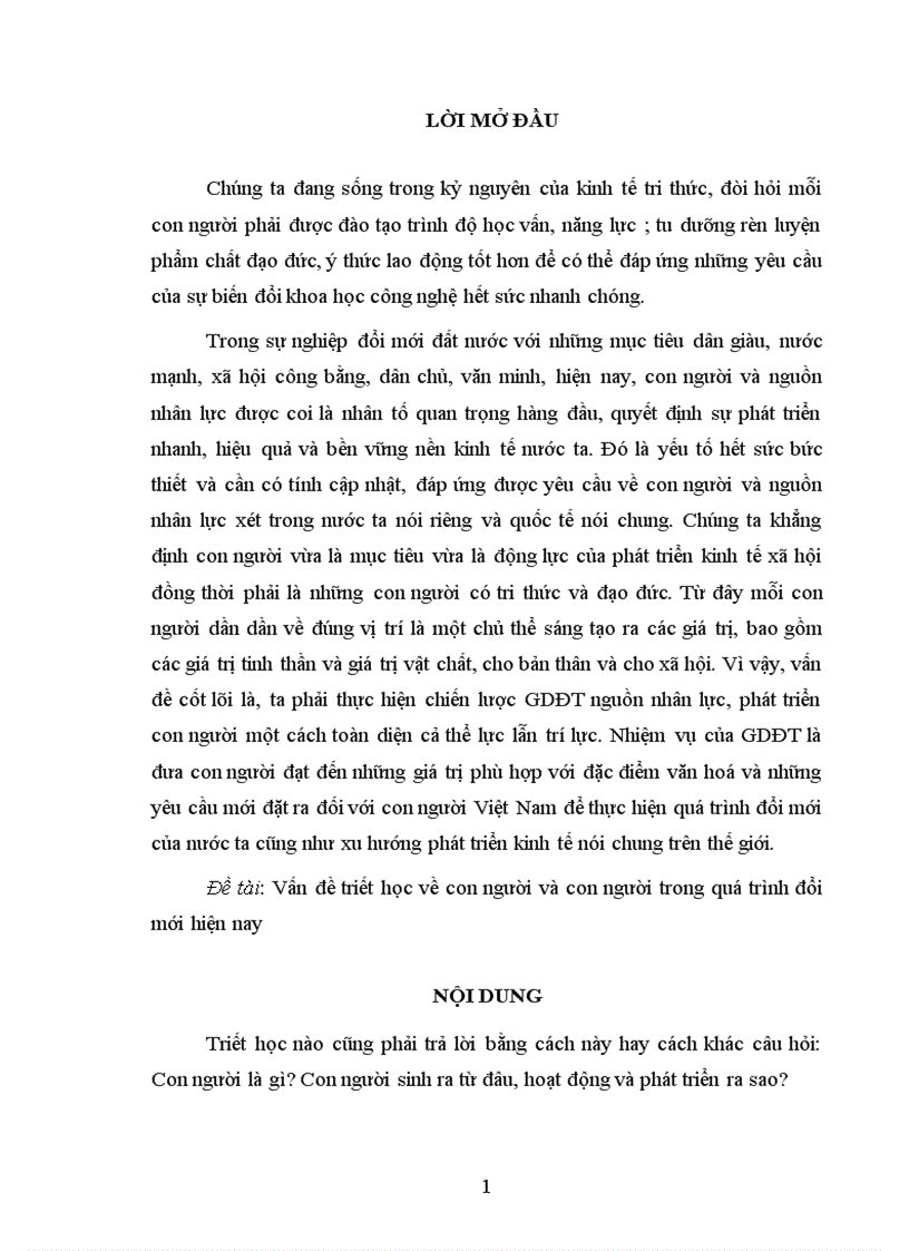 Con người dưới góc nhìn của triết học và vấn đề con người trong quá trình đổi mới hiện nay 1