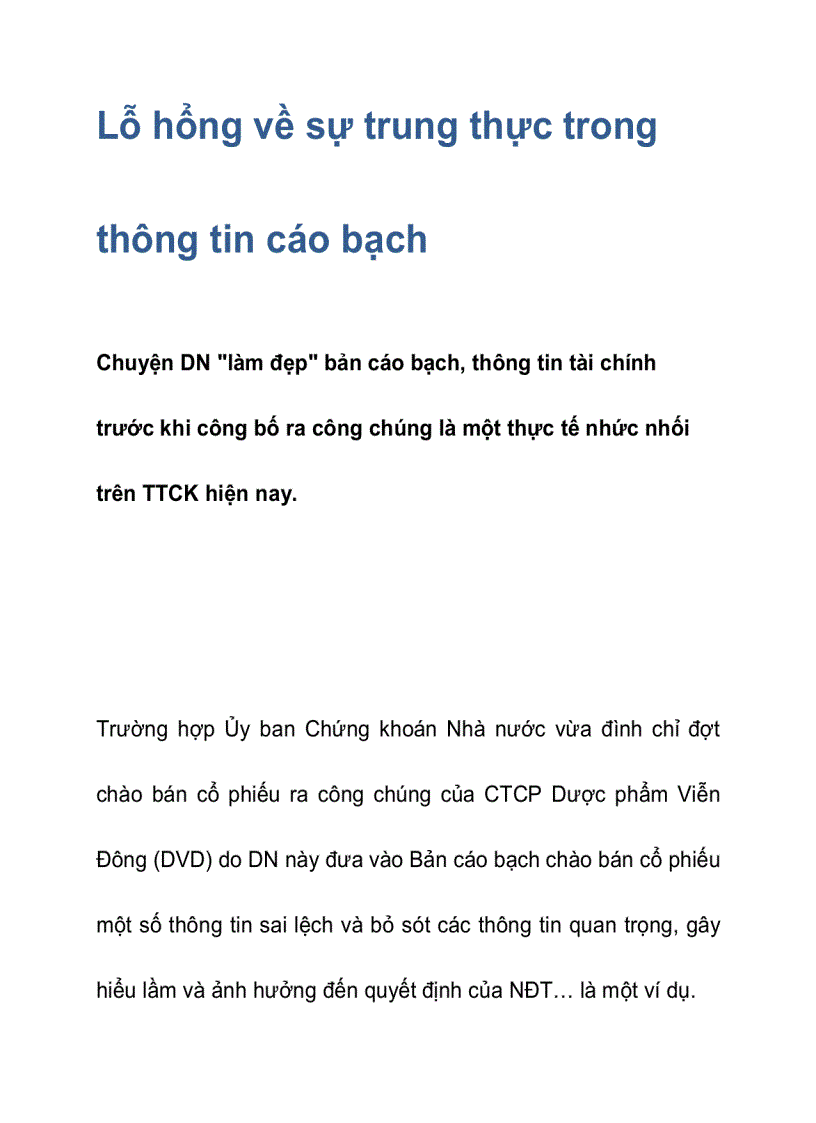 Lỗ hổng về sự trung thực trong thông tin cáo bạch