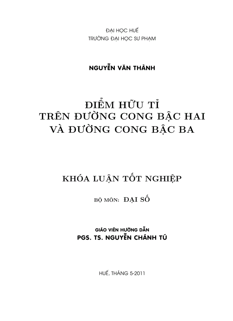 Luận văn tốt nghiệp ĐHSP Điểm hữu tỷ trên đường cong bậc 2 và bậc 3